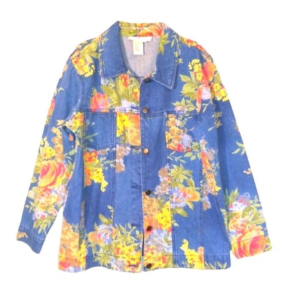 Vintage Susan Graver Floral Denim - Picture 1 of 6